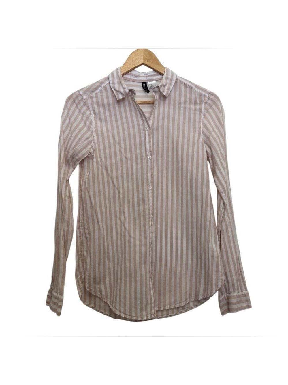 H&M Divided 100% cotton button down shirt lightweight white beige striped